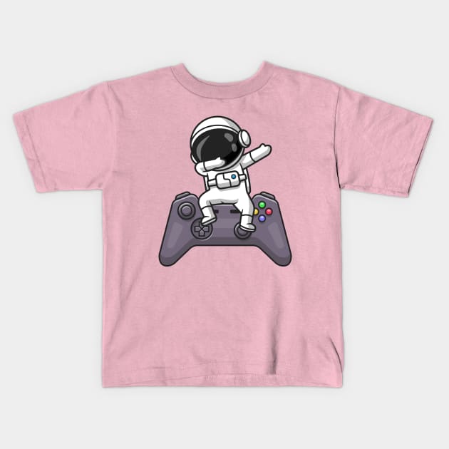 Cute Astronaut Dabbing On Controller Cartoon Kids T-Shirt by Catalyst Labs